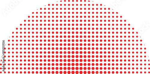 Abstract red halftone semi-circle pattern graphic design element with a subtle gradient fading to white background