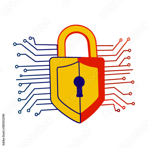 Digital Padlock with Circuit Technology Representing Cybersecurity, Data Protection and Network Safety.