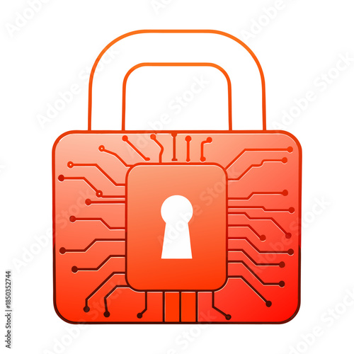 Digital Padlock with Circuit Technology Representing Cybersecurity, Data Protection and Network Safety.