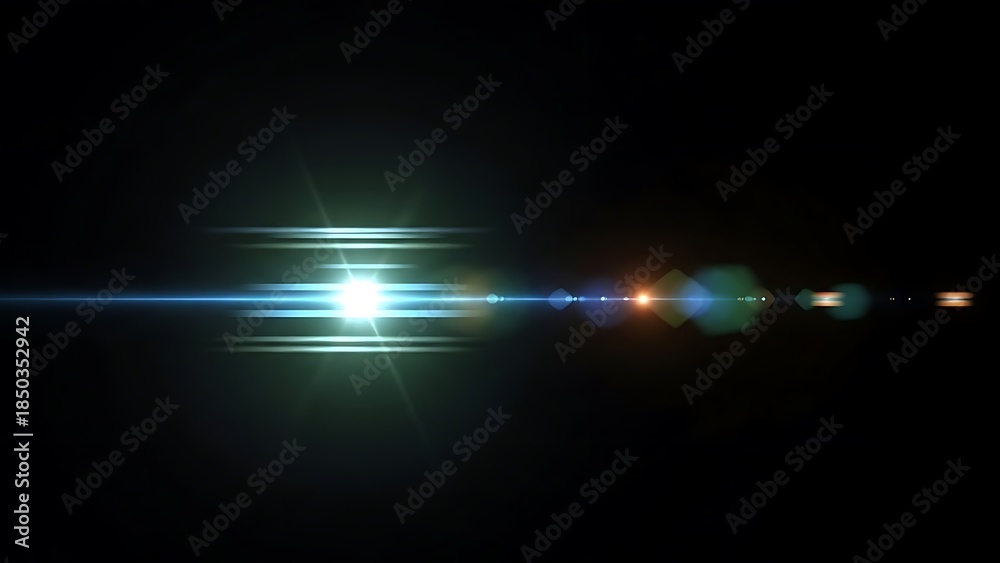 Fototapeta premium Bright Lens Flare Effect Light Streak on Black Background.