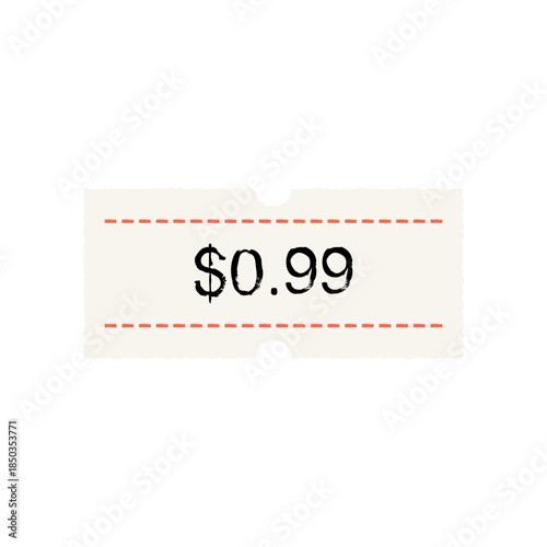 Vintage paper price tag with $0.99 discount label. Minimal coupon design isolated on white, perfect for sale, retail promotion, pricing, marketing, and e-commerce visuals.