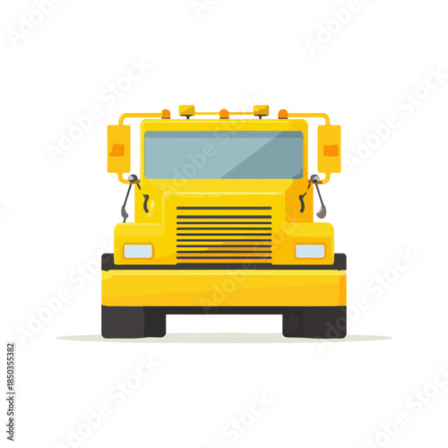 Front View Yellow Truck Flat Design Illustration on White