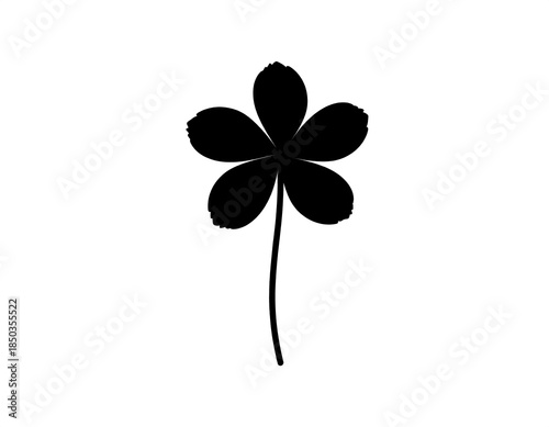 Isolated black flower silhouette with five petals on a stem, isolated on white