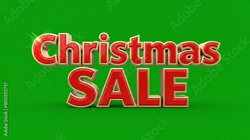 Festive Christmas sale announcement with bold red lettering and shiny gold accents on a vibrant green background