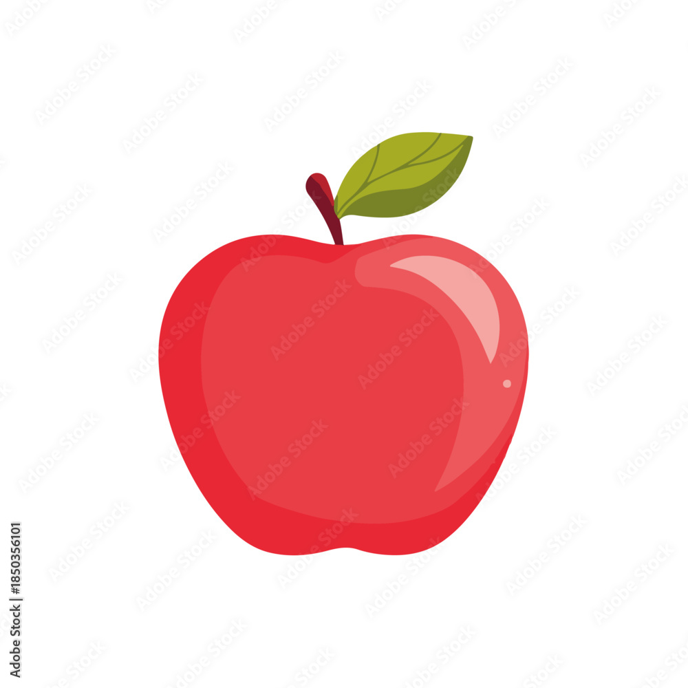 Fototapeta premium Red Apple with Green Leaf Healthy Food Illustration