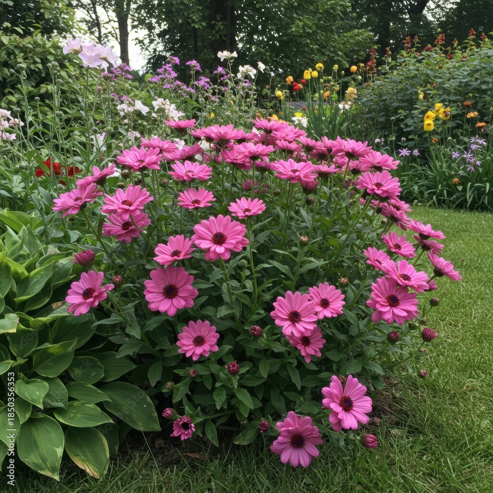 Fototapeta premium Pink Flowers Blooming in Lush Garden