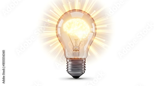 Naklejka A bright idea: A glowing light bulb with a brain inside, symbolizing a brilliant concept.
