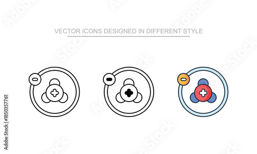 Proton icon set in different style with white background illustration