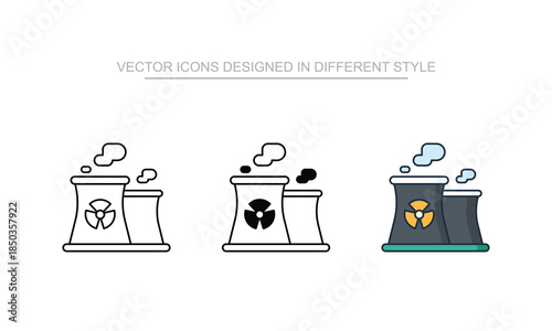 Nuclear Reactor icon set in different style with white background illustration