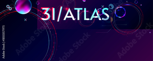 New Dark retro futuristic 3I ATLAS cyberpunk elements abstraction background cosmos synthwave vaporwave retrowave glitch circle with blue and pink glow