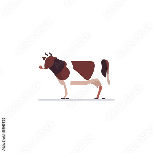 Flat Cow Illustration Brown and White Farm Animal