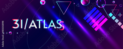New Dark retro futuristic 3I ATLAS cyberpunk elements abstraction background cosmos synthwave vaporwave retrowave glitch circle with blue and pink glow