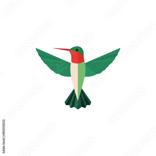 Geometric Hummingbird with Open Wings on White Background