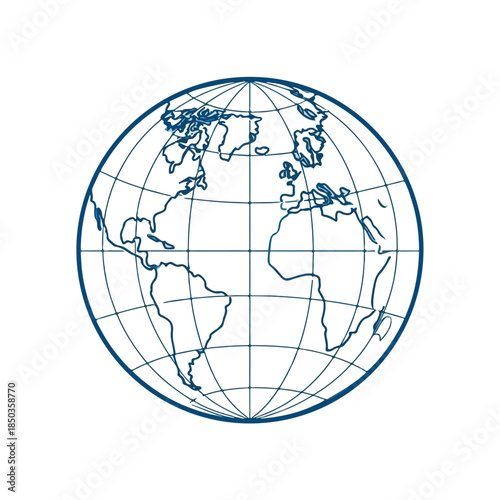 Minimalist Earth Globe Outline on White Background