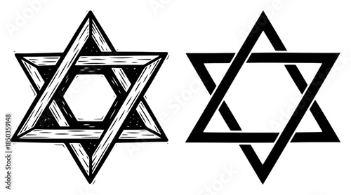 Hand drawn star of david vector illustration set in vintage woodcut and silhouette style