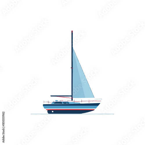 Sailboat Illustration Blue Yacht on White Background