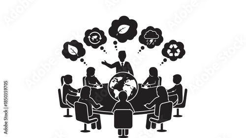 Global Sustainability Business Meeting Environmental Strategy Vector Silhouette