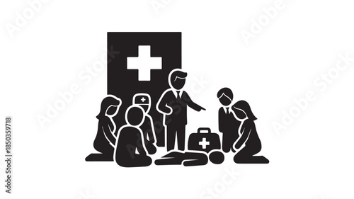 First Aid Emergency Medical Response Team Vector Silhouette