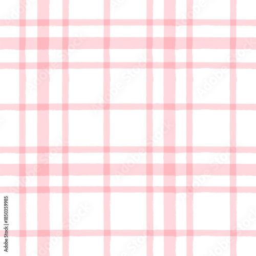 Gingham seamless pattern. Watercolor pink plaid print, vector checkered textile