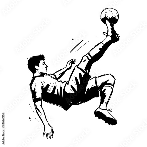 Football player executing bicycle kick shot in mid air