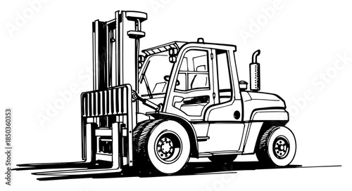 Industrial forklift truck vehicle for warehouse logistics and cargo transport sketch