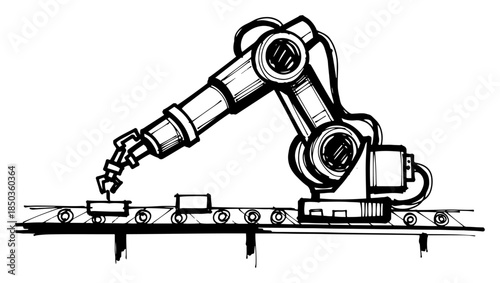 automated robotic arm working on factory conveyor belt assembly line