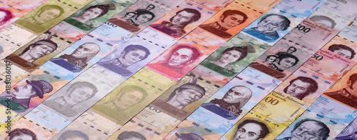 Tableau sur toile Venezuelan bolivar, cash, currency of Venezuela, banknotes for transactions