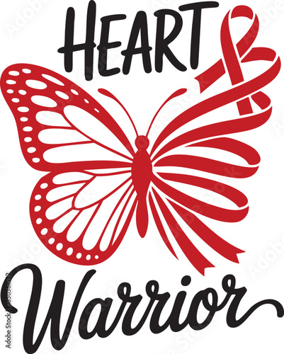 Heart Warrior Butterfly Ribbon Heart Disease Awareness Hope and Strength Design