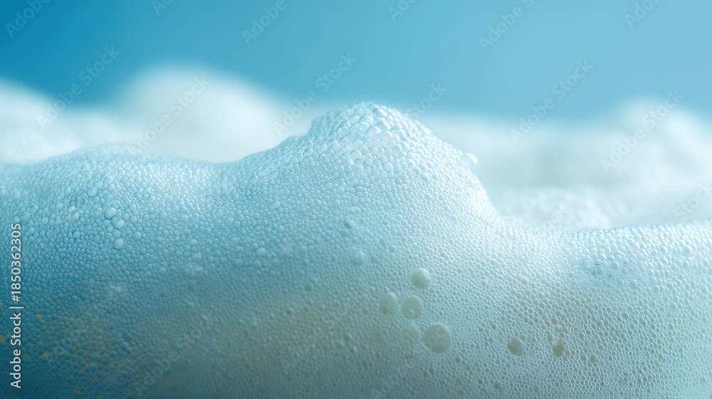 Fototapeta premium Beer foam macro with node grid and coin accent in soft blue haze