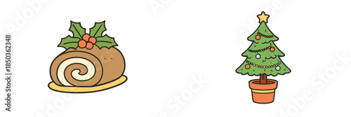 Holiday dessert and decorated tree create festive scene for celebrations in winter season with family and friends gathering