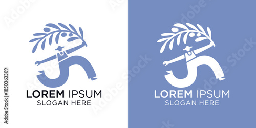 Professional logo design featuring a stylized leaf and tool on contrasting white and blue backgrounds, perfect for businesses seeking a modern and elegant brand identity