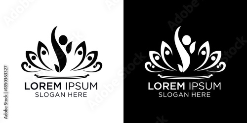 Logo design featuring a lotus flower with placeholder text , suitable for businesses and brands looking for a sophisticated visual identity, yoga logos.