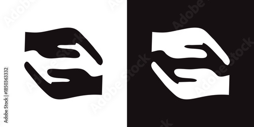 Interconnected hands in black and white, symbolizing support, care, and partnership in a simple yet powerful design