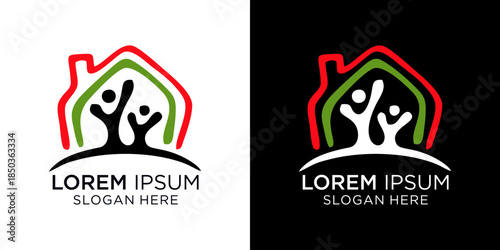 A modern house logo featuring people and a slogan, ideal for real estate, community, or nonprofit organizations, conveying teamwork, support, and care.