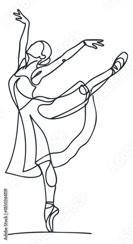 A graceful dancer in a dynamic pose illustrated in minimalist line art style, perfect for dance-themed projects