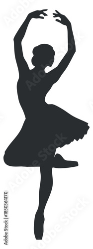 A silhouette of a graceful ballet dancer in a classic pose, presented in black and white vector style, ideal for dance-related projects