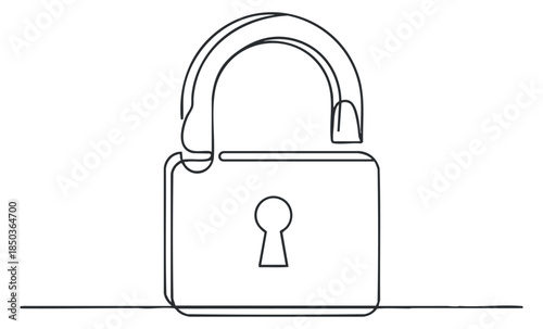 An outline illustration of an open padlock in minimalist vector style, suitable for security and access control concepts