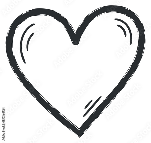 A hand-drawn outline of a heart shape in black and white vector style, ideal for romantic designs and illustrations