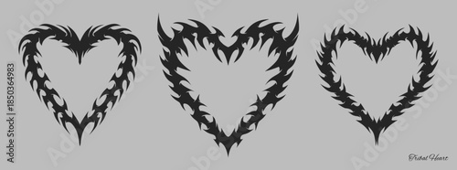 Heart shaped neo tribal tattoo design set y2k style, cybersigilsm heart shaped tribal design