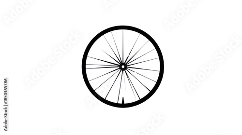 Black bicycle wheel silhouette minimal round shape transportation cycling concept abstract design element modern graphic icon symbol simple isolated on white background