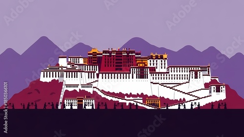 A minimalist vector illustration of the majestic potala palace on a hillside