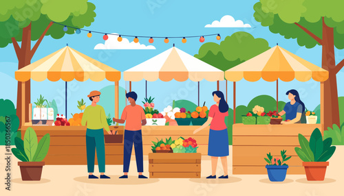 Vibrant Outdoor Farmers Market Scene with Fresh Produce.