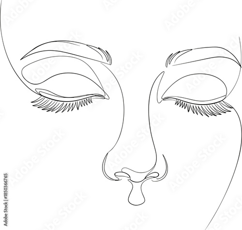 Line art illustration of a serene face with closed eyes on a minimalist white background