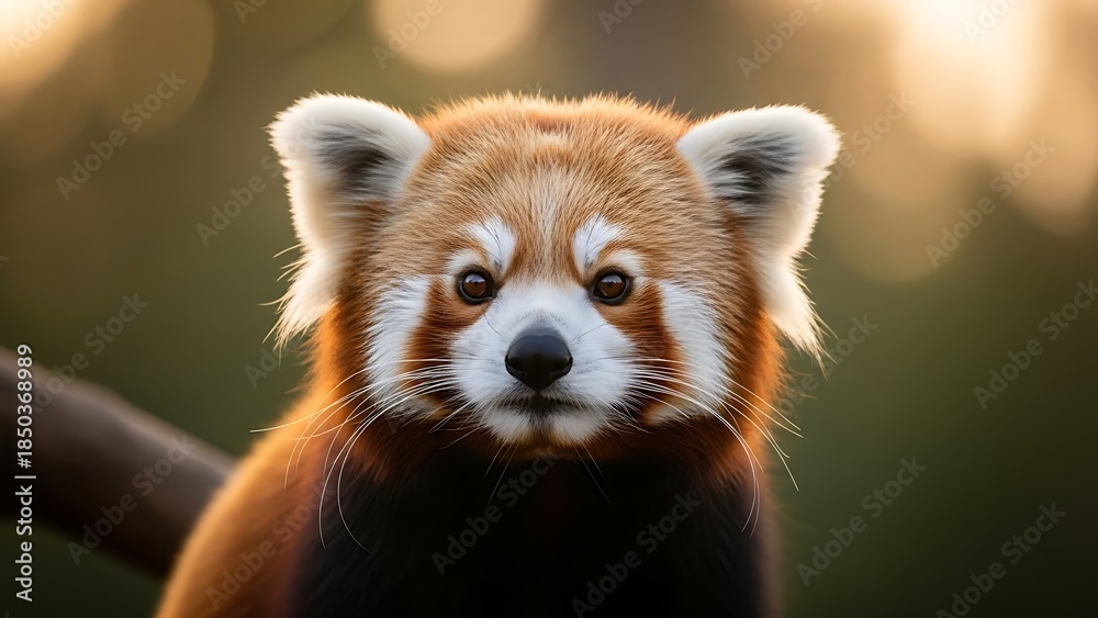 Obraz premium Adorable red panda face in a close-up portrait, soft fur, bright eyes, and white facial markings