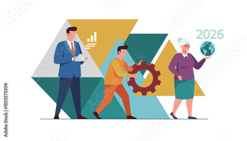 Global business strategy and teamwork visualization for 2026 planning