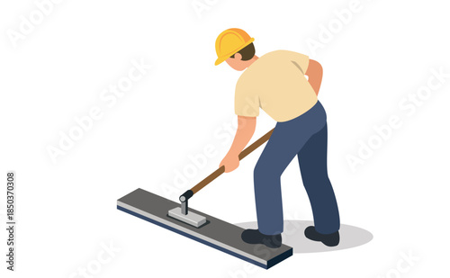 Worker with screed trowel – floor leveling illustration