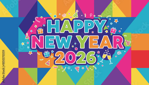 Bright Happy New Year 2026 vector illustration for celebration and greeting marketing