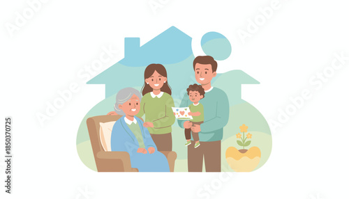 Happy multigenerational family together at home Care love and support concept