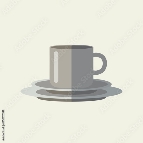 A gray cup sits on two saucers.