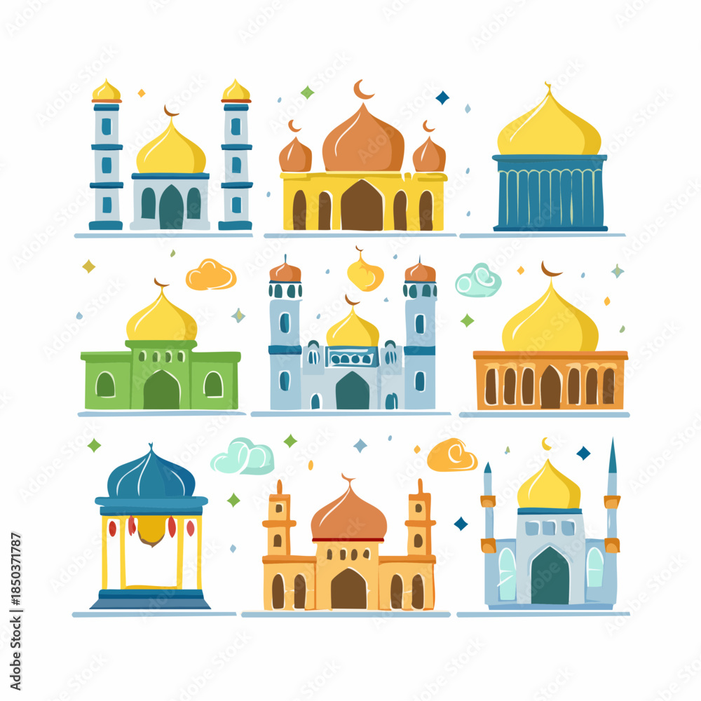 Fototapeta premium Set of Ramadan Illustration